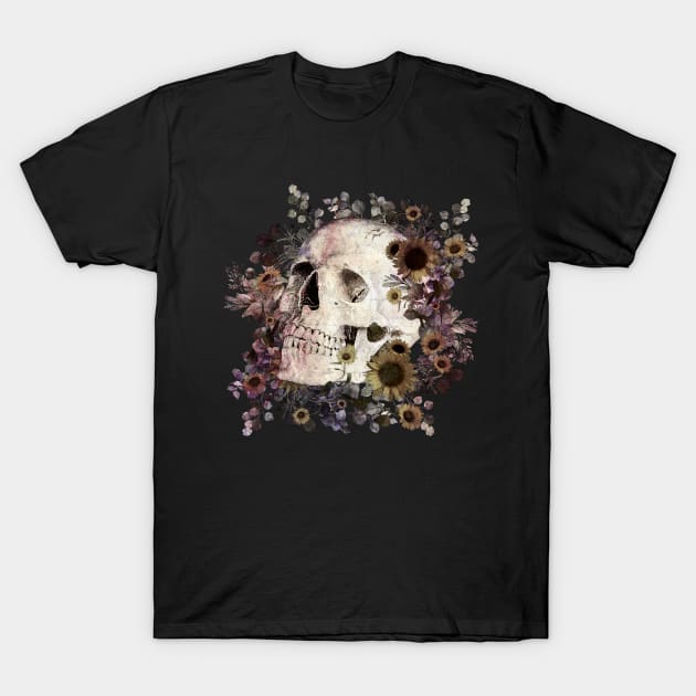 Skull and dark flowers, sugar skull, memento mori T-Shirt by Collagedream